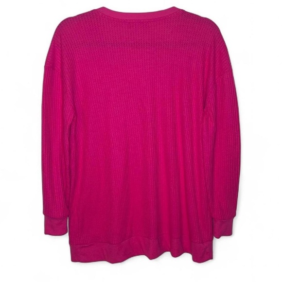 Loft Waffle Knit V-Neck Shirt Large Petite Pink Long Sleeve Pullover - Picture 4 of 4